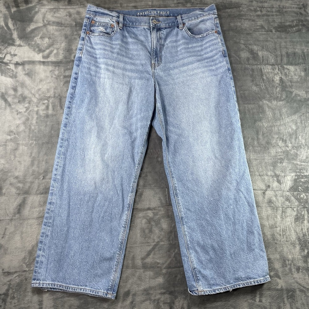 American Eagle Stovepipe Jeans Womens 16‎ Short Light Wash Wide Leg Denim